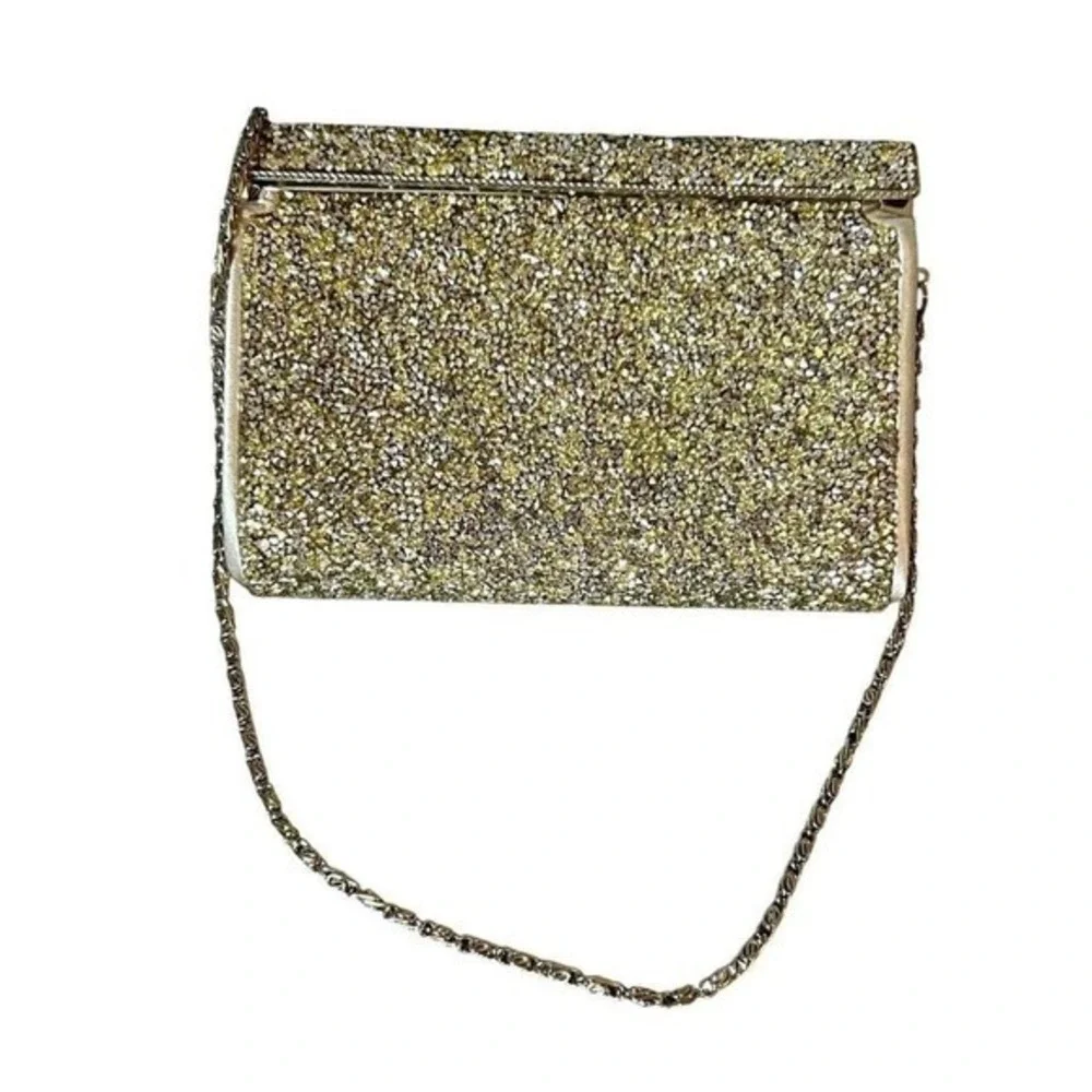 Kate Landry Gold Glitter Evening Bag Party‎ Clutch Chain Strap Sparkly Purse